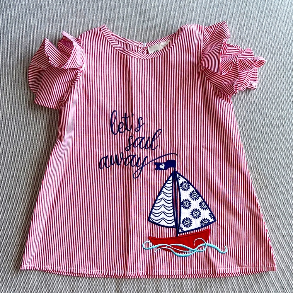 Girls 18 Months Nautical Red White Stripes Outfit - Picture 2 of 9